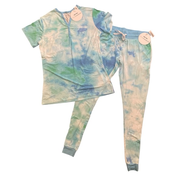 Little Sleepies Watercolor Tidepool Womens Bamboo PJ Set Size XS pants Shirt NEW - Picture 2 of 10